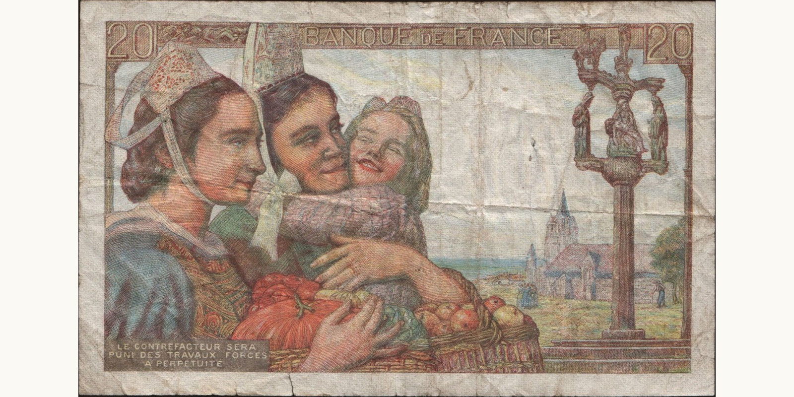 20 franc France 1944 — Back side