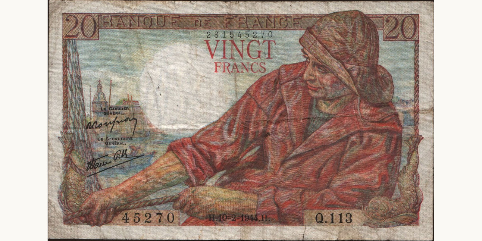 20 franc France 1944 — Front side