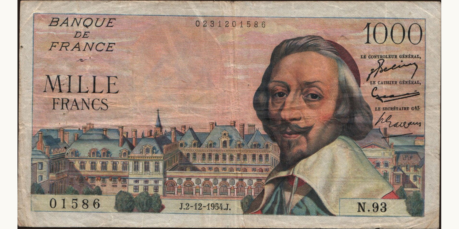 1000 franc France 1954 — Front side