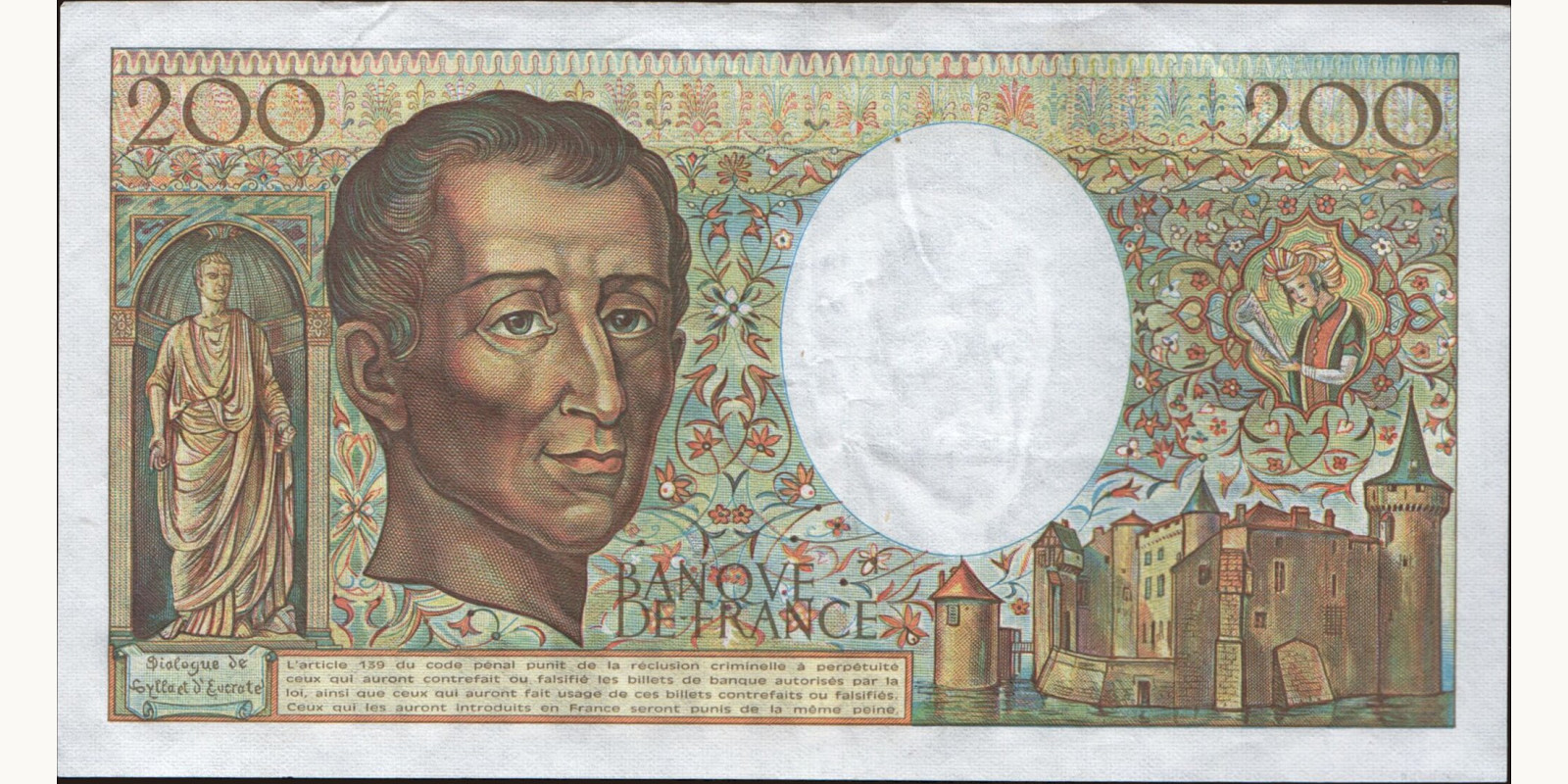 200 franc France 1985 — Back side