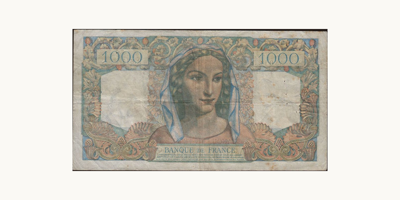 1000 franc France 1949 — Back side