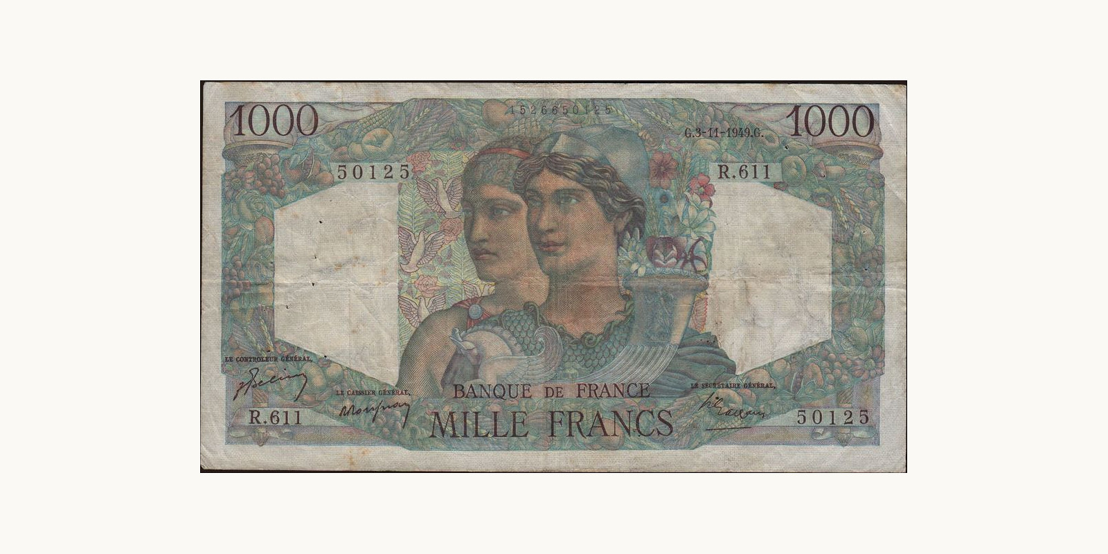 1000 franc France 1949 — Front side