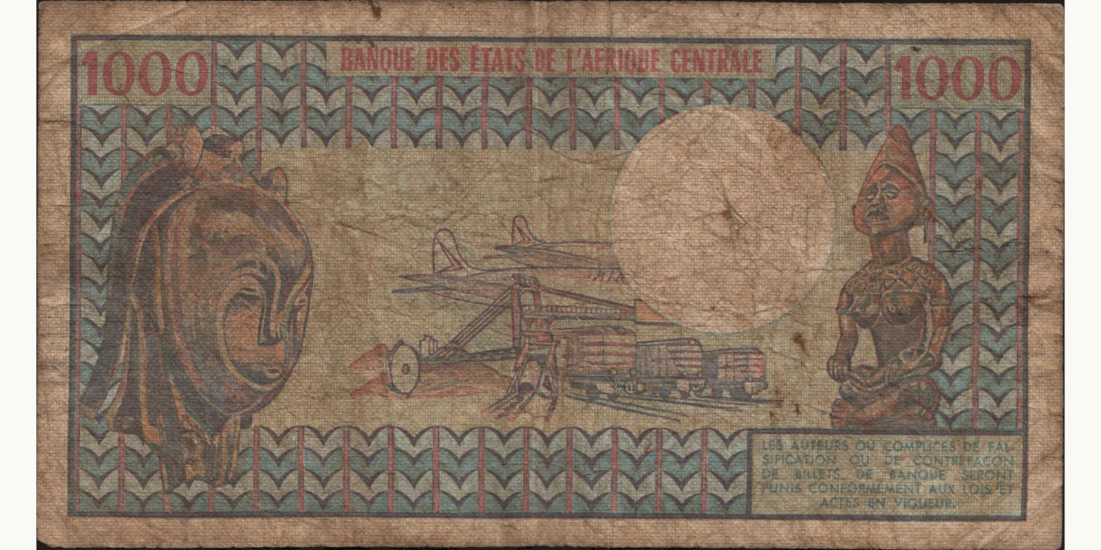 1000 franc Gabon 1974 — Back side