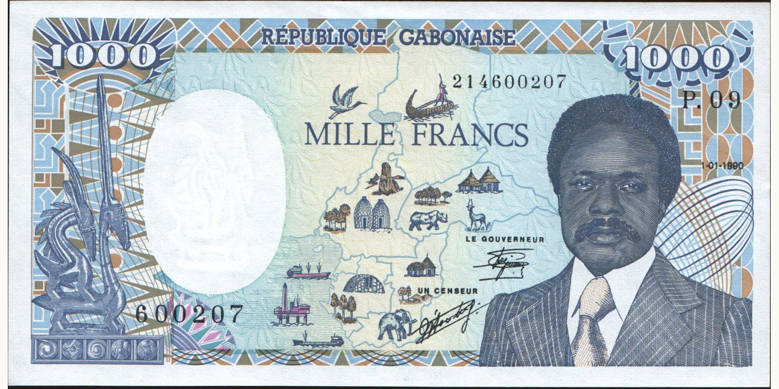 1000 franc Gabon 1990 — Front side