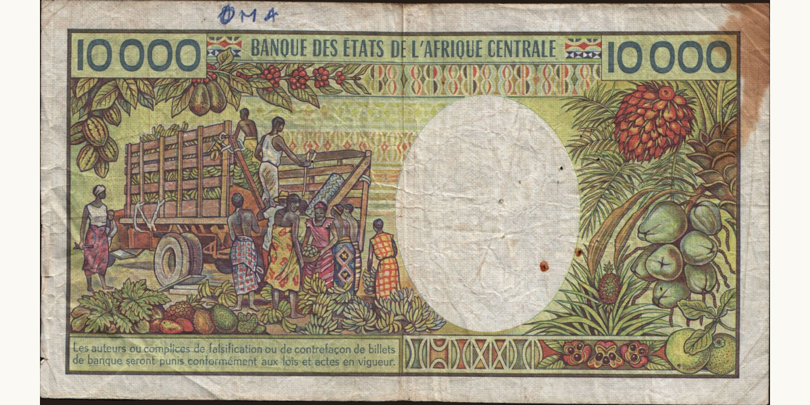 10000 franc Gabon 1991 — Back side