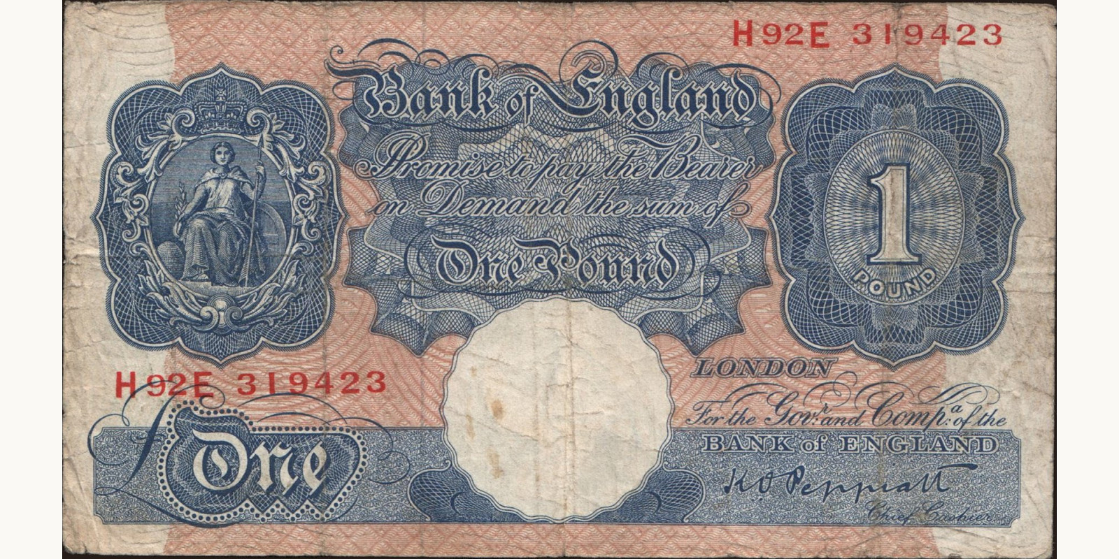 1 pounds Великобритания 1942 — Лицевая сторона