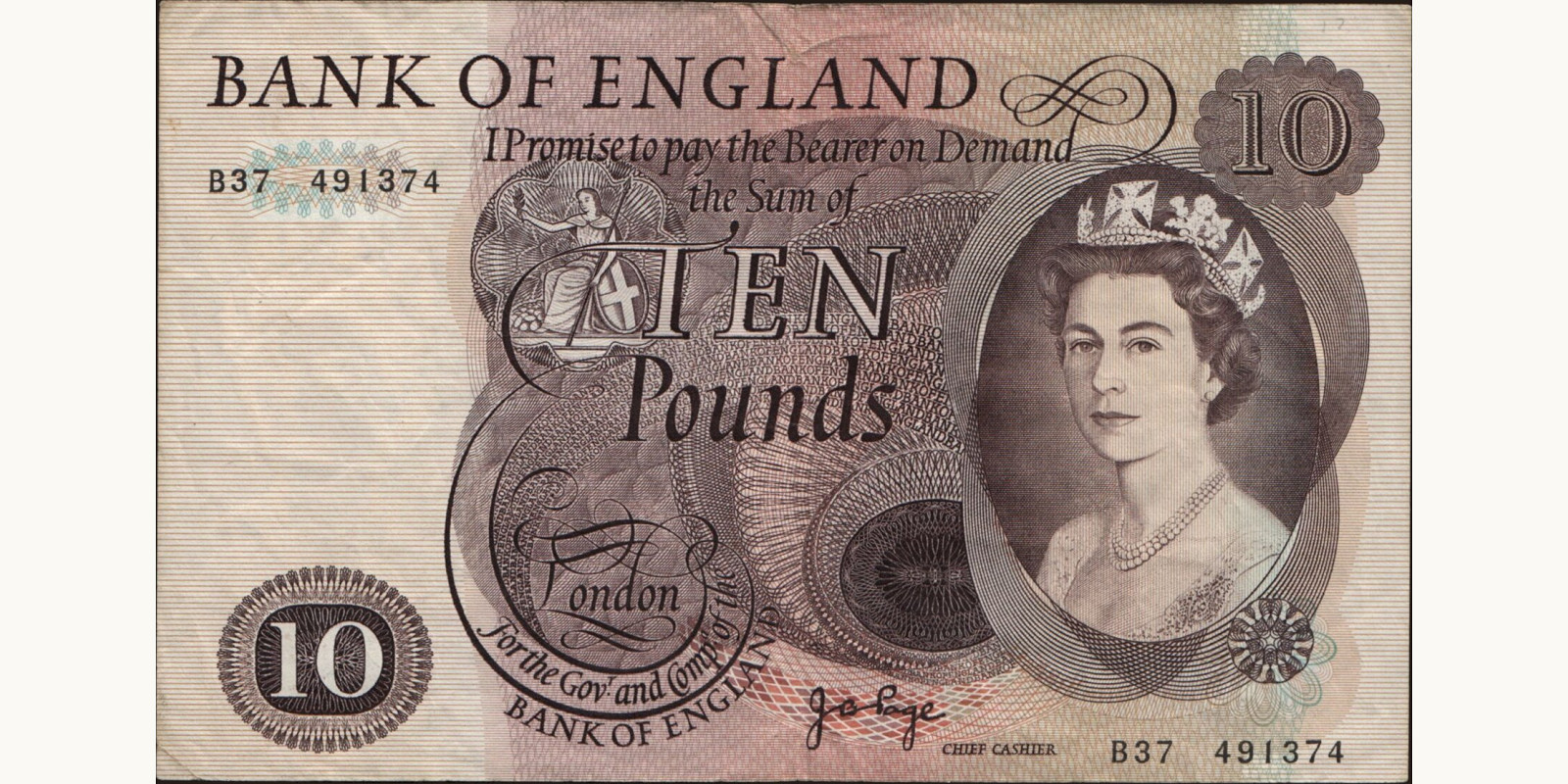 10 pounds United Kingdom 1970 — Front side