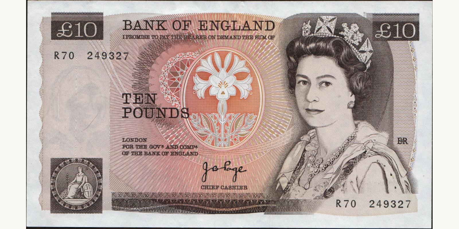 10 pounds United Kingdom 1975 — Front side