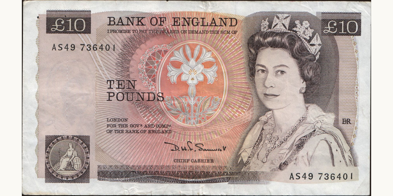 10 pounds Великобритания 1984 — Лицевая сторона