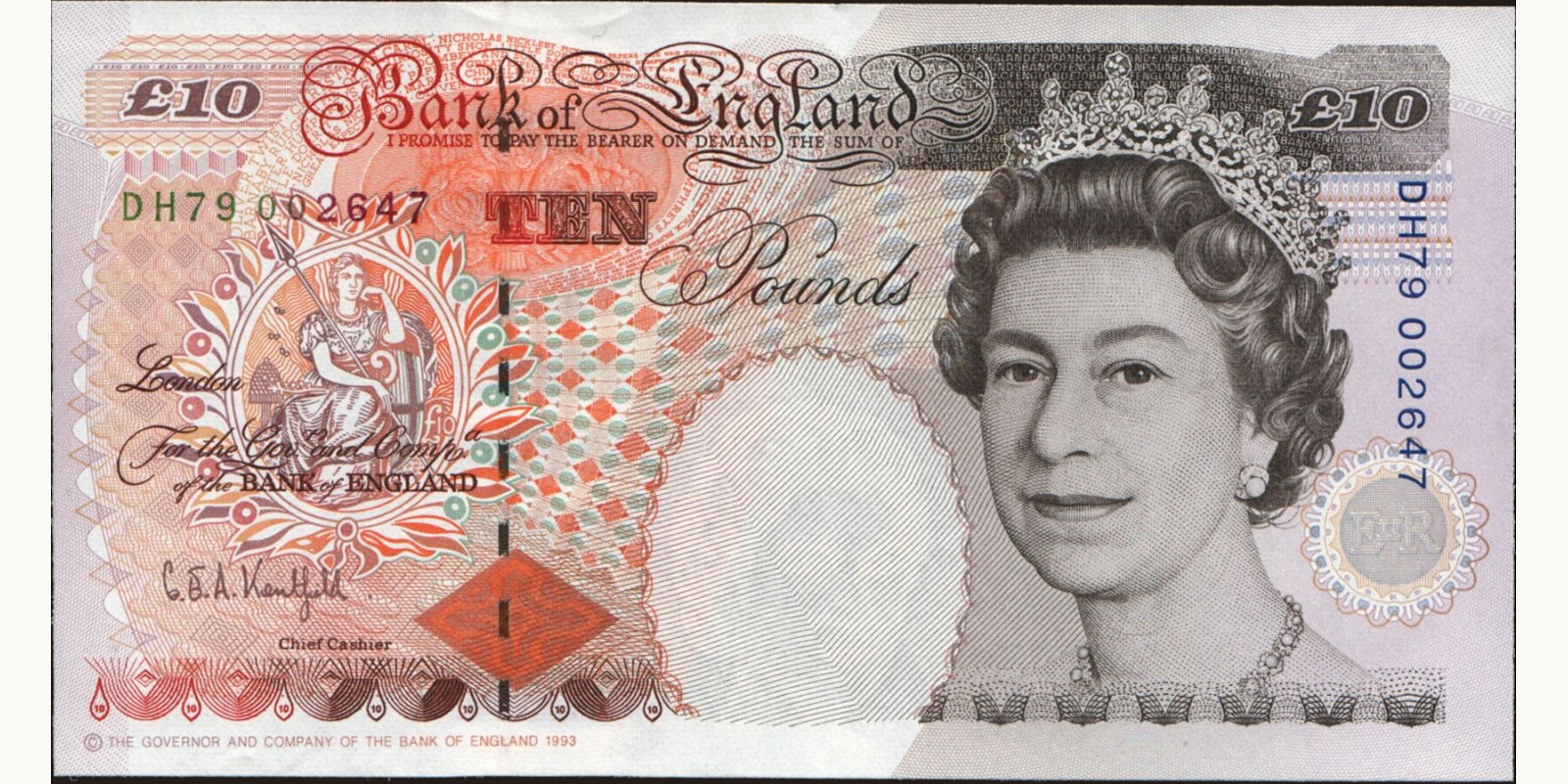 10 pounds Великобритания 1993 — Лицевая сторона