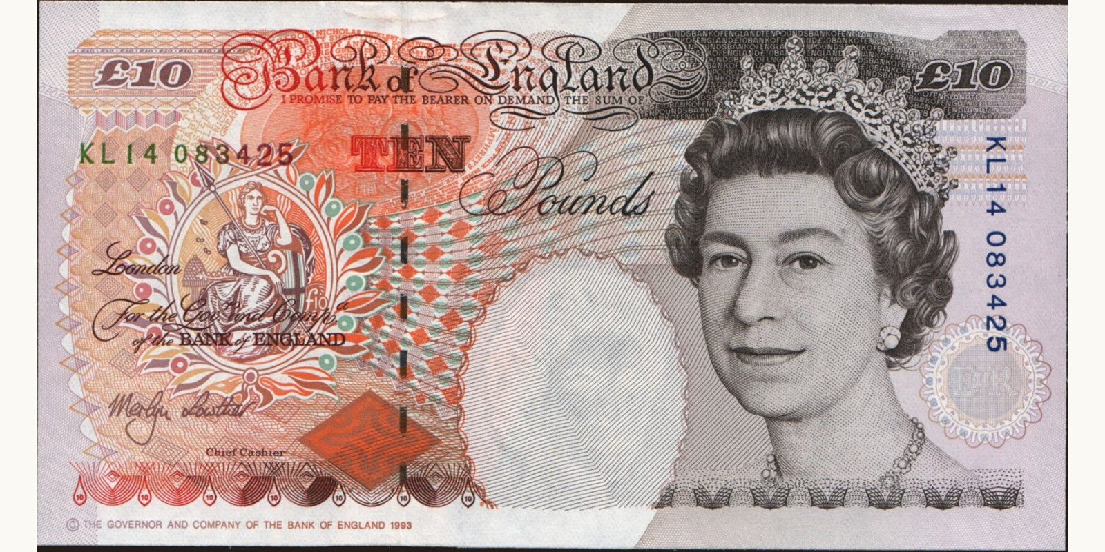 10 pounds Великобритания 1999 — Лицевая сторона