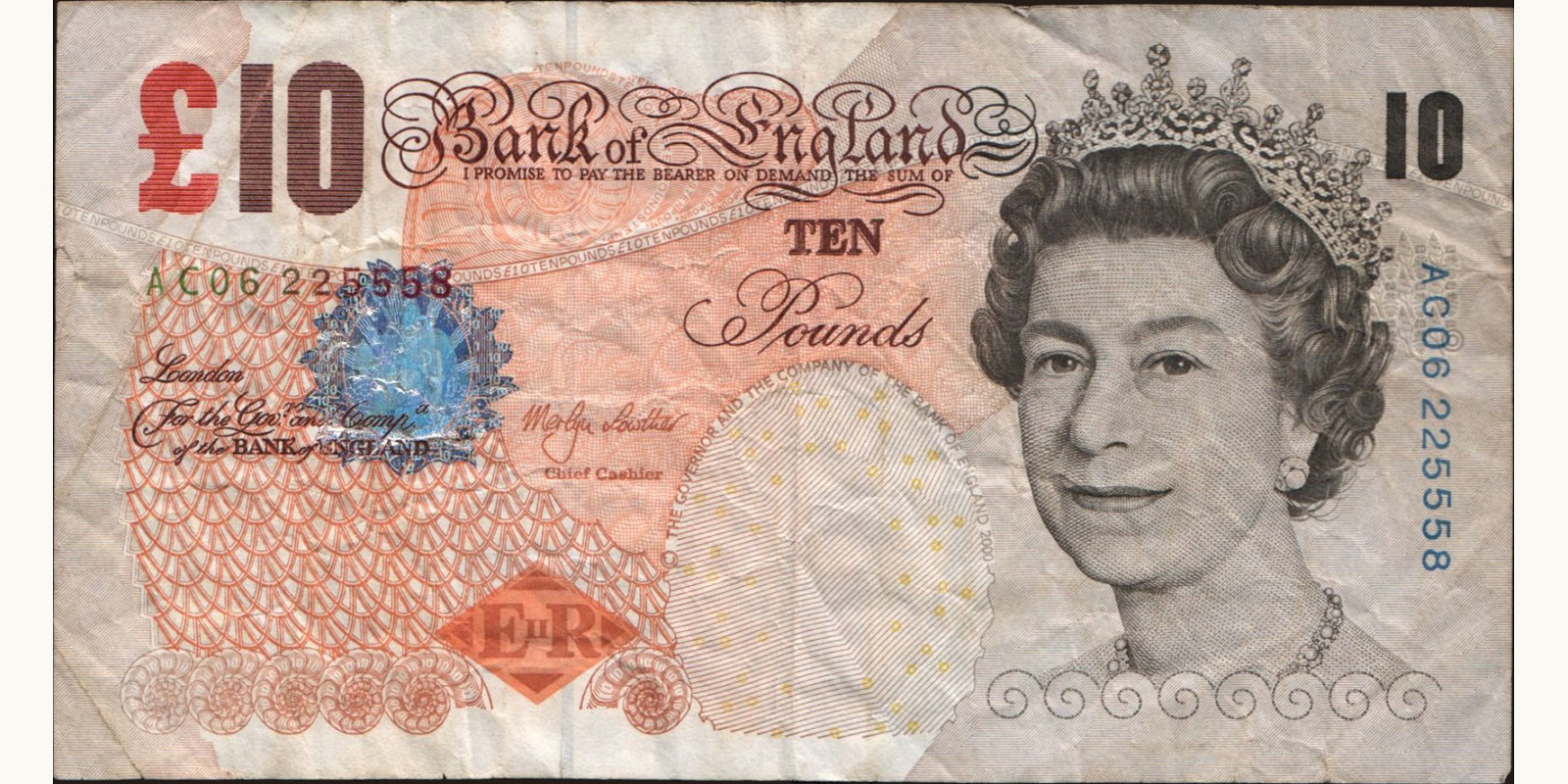 10 pounds Великобритания 2000 — Лицевая сторона