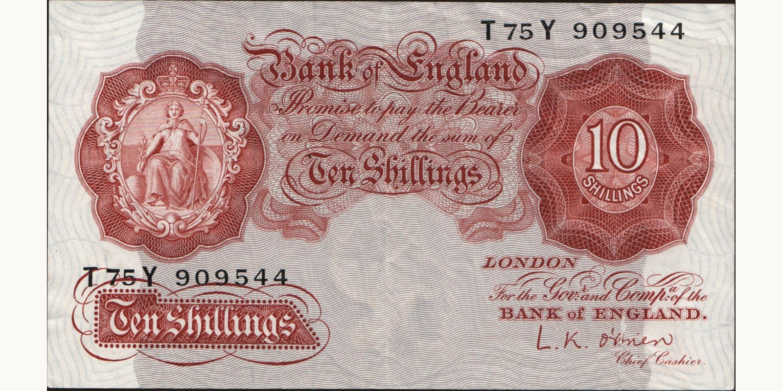 10 shilling Великобритания 1955 — Лицевая сторона