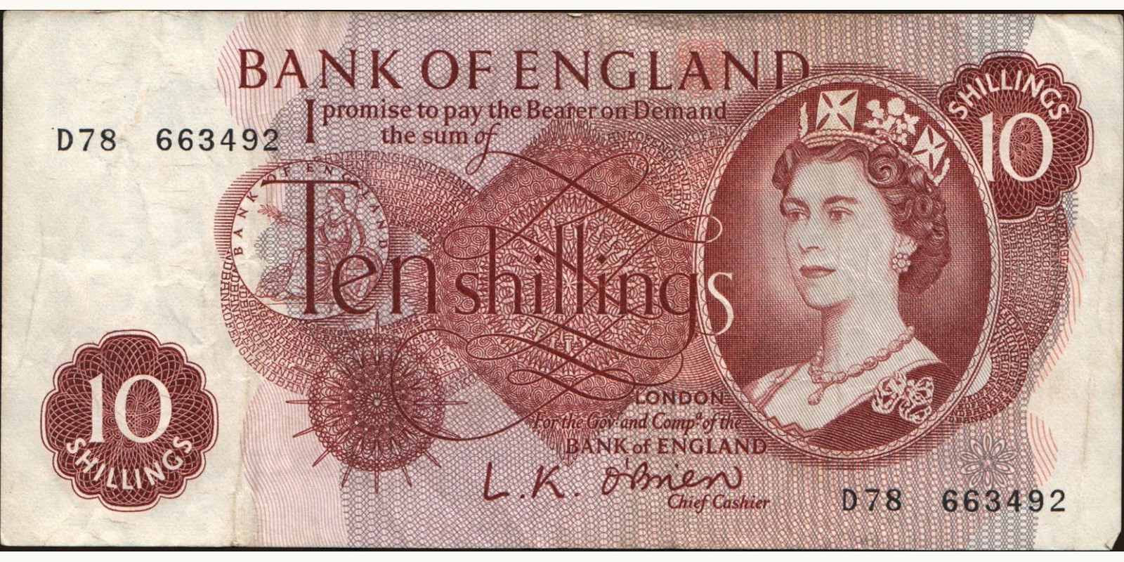 10 shilling Великобритания 1961 — Лицевая сторона