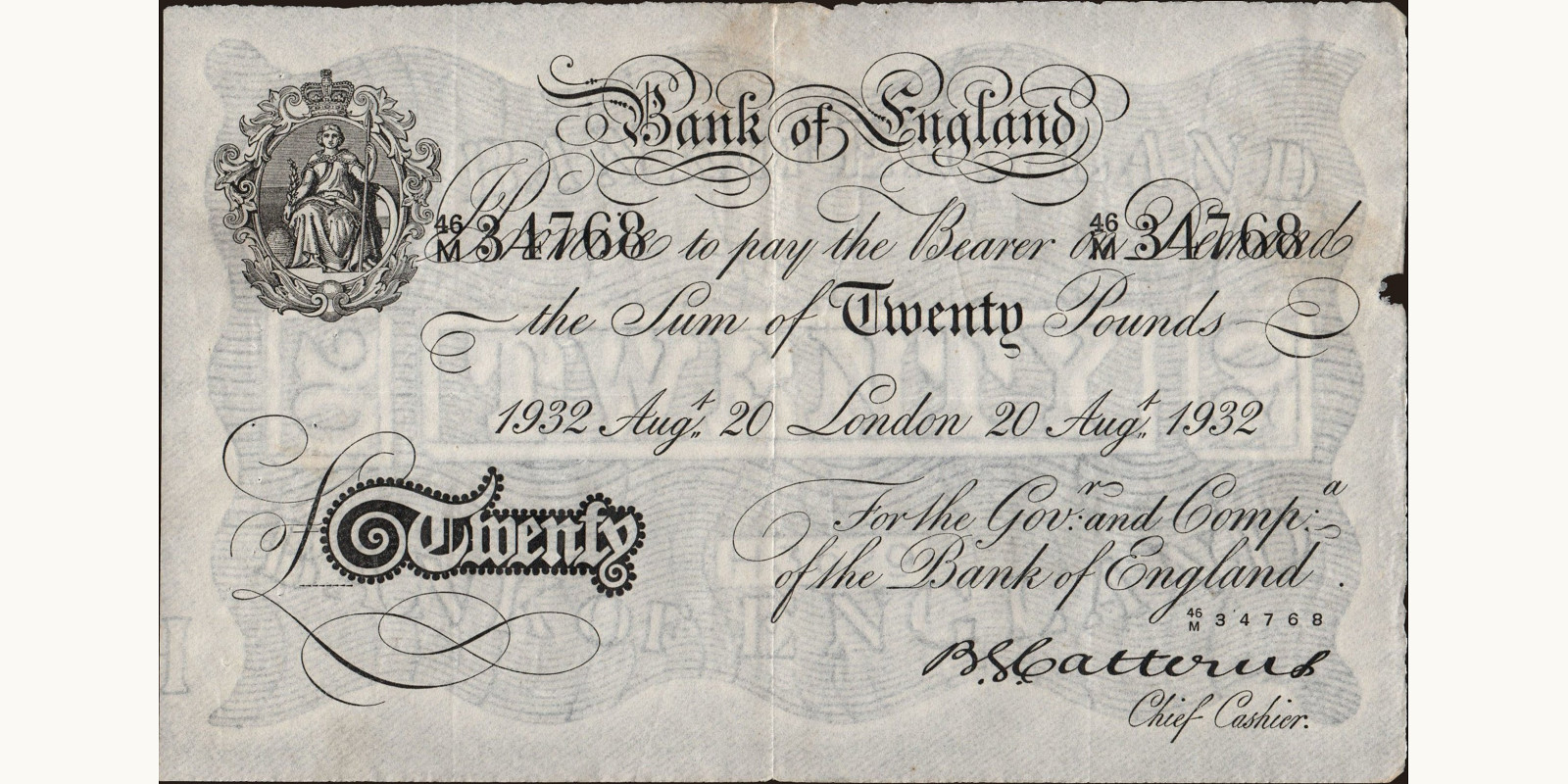 20 pounds Великобритания 1932 — Лицевая сторона