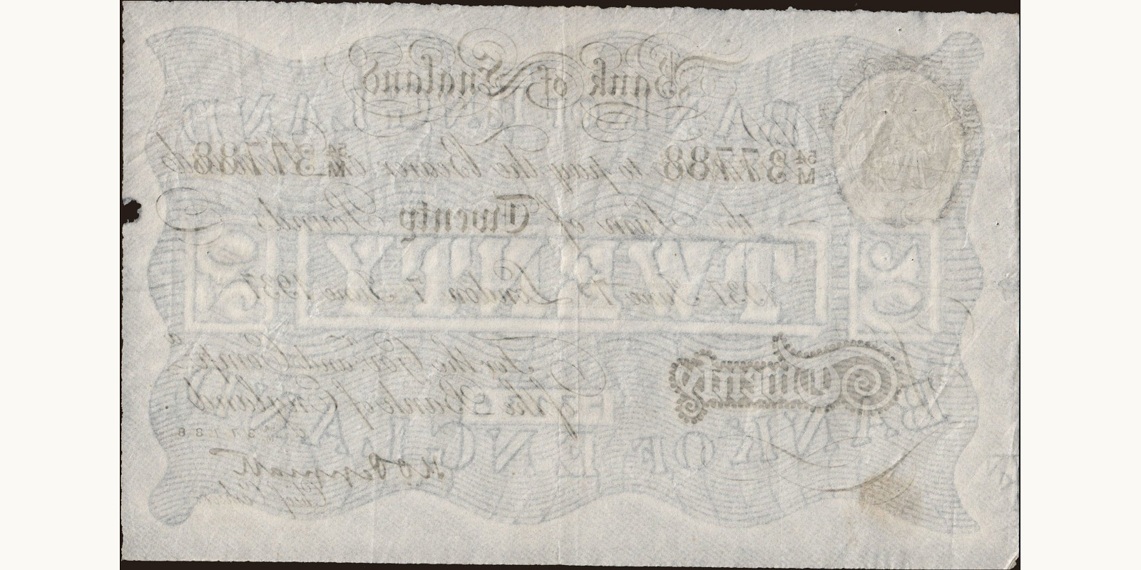 20 pounds United Kingdom 1937 — Back side
