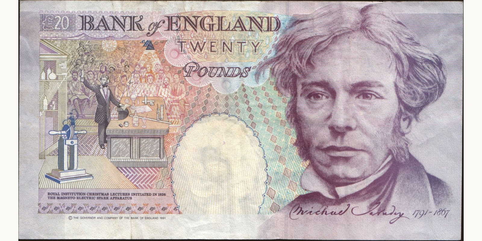 20 pounds United Kingdom 1991 — Back side