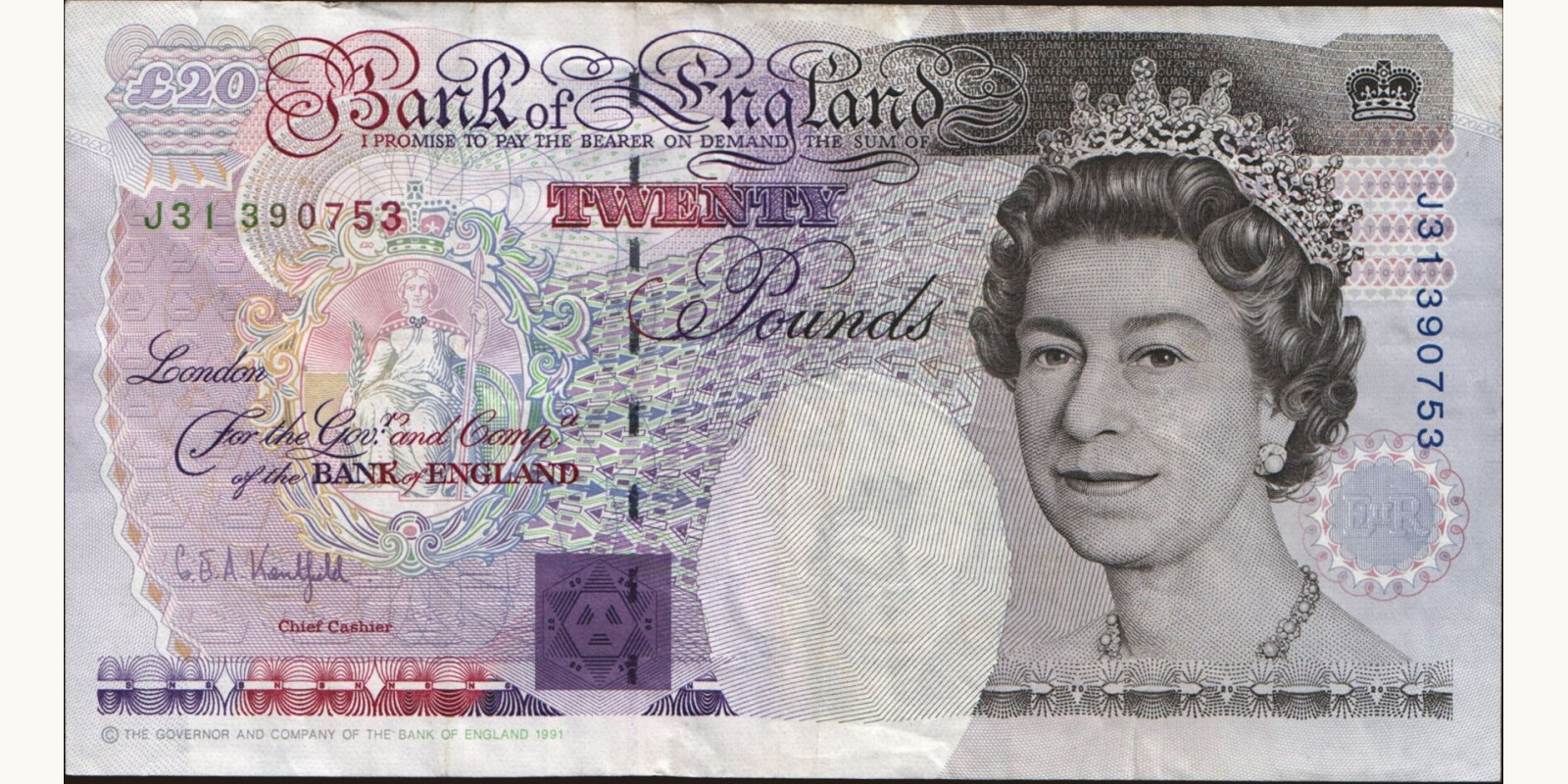 20 pounds United Kingdom 1991 — Front side