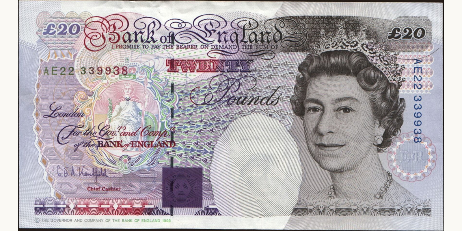 20 pounds United Kingdom 1993 — Front side