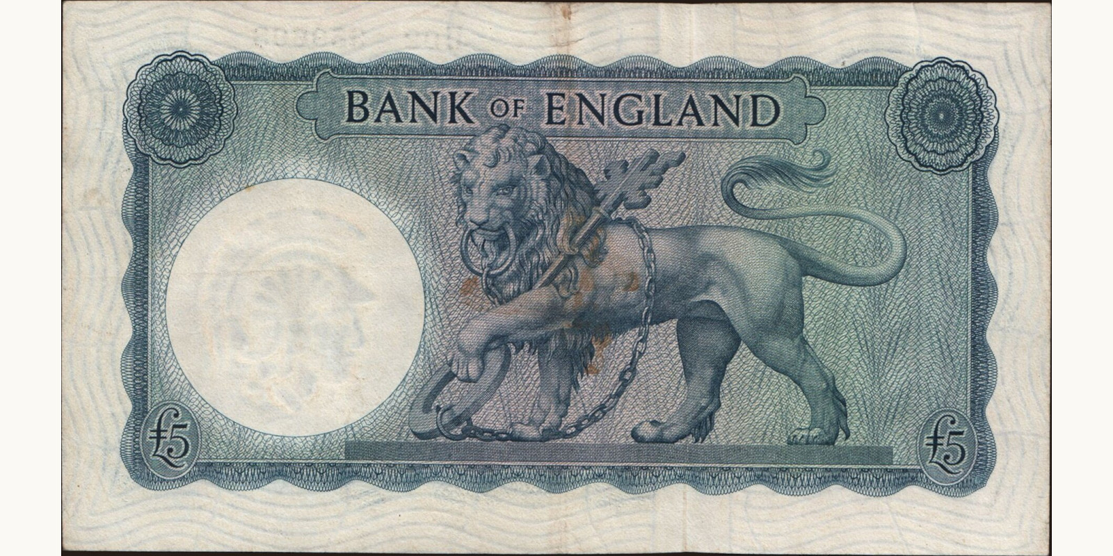 5 pounds Великобритания 1957 — Оборотная сторона