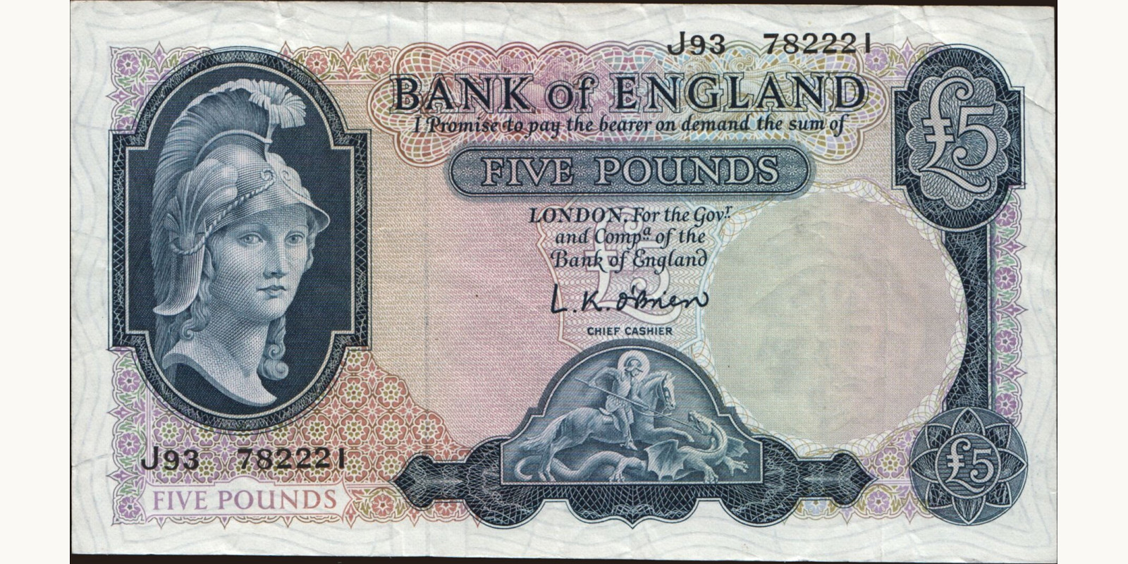 5 pounds Великобритания 1961 — Лицевая сторона