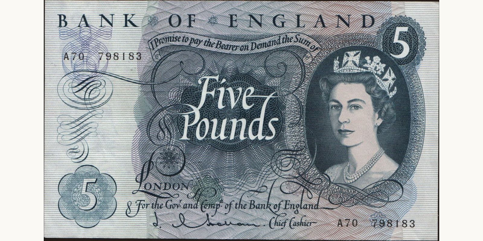 5 pounds Великобритания 1963 — Лицевая сторона