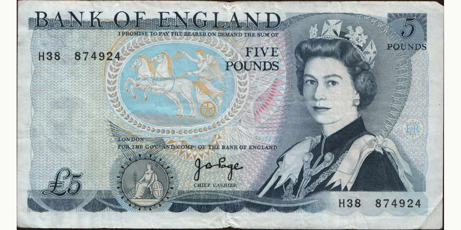 5 pounds Великобритания 1971 — Лицевая сторона