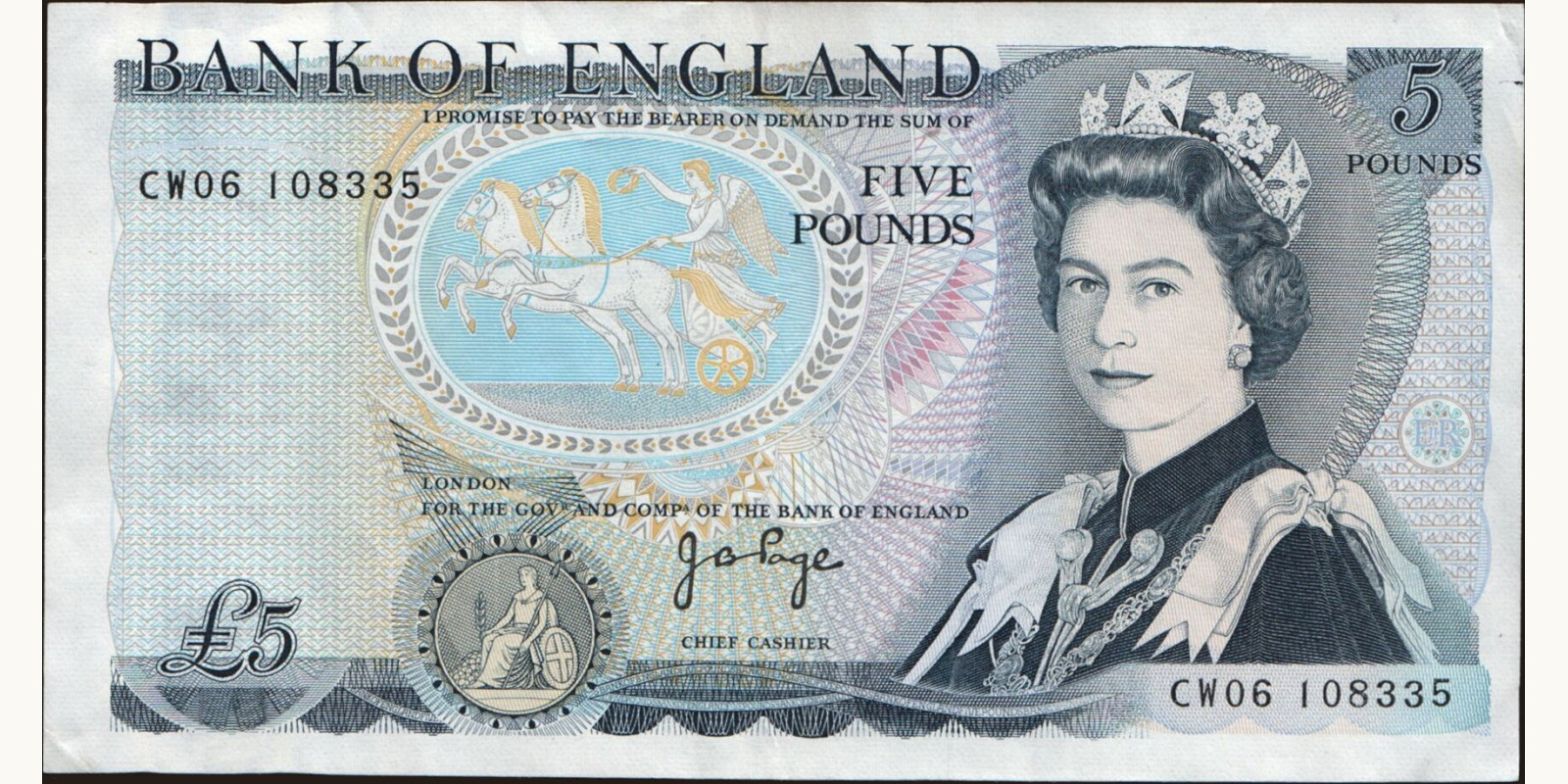 5 pounds Великобритания 1973 — Лицевая сторона