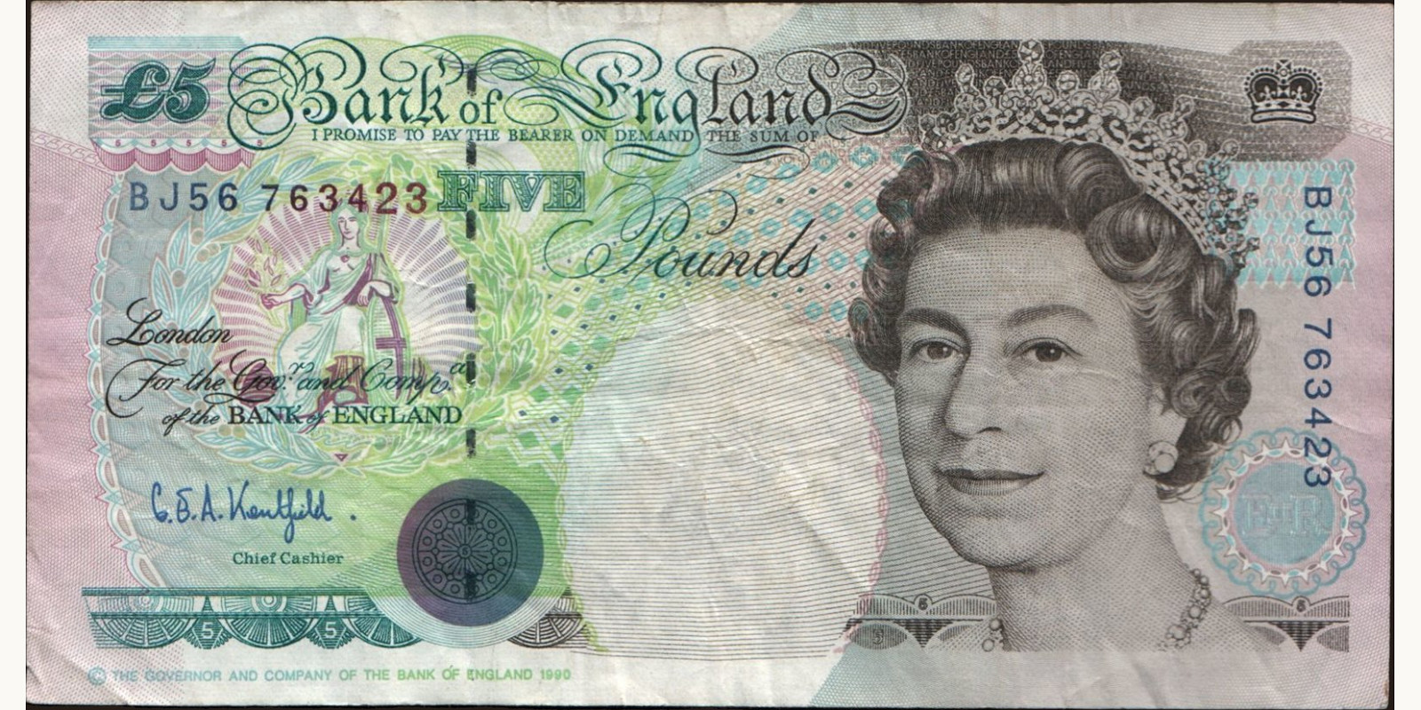 5 pounds Великобритания 1999 — Лицевая сторона