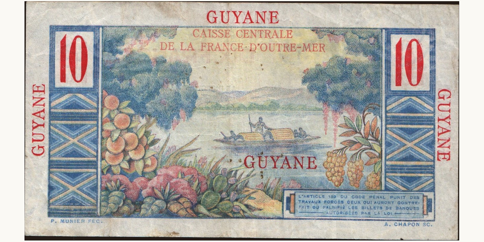 10 francs Французская Гвиана 1947 — Оборотная сторона