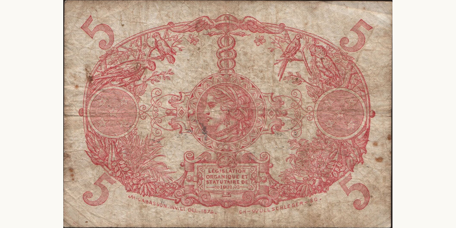 5 francs Французская Гвиана 1939 — Оборотная сторона