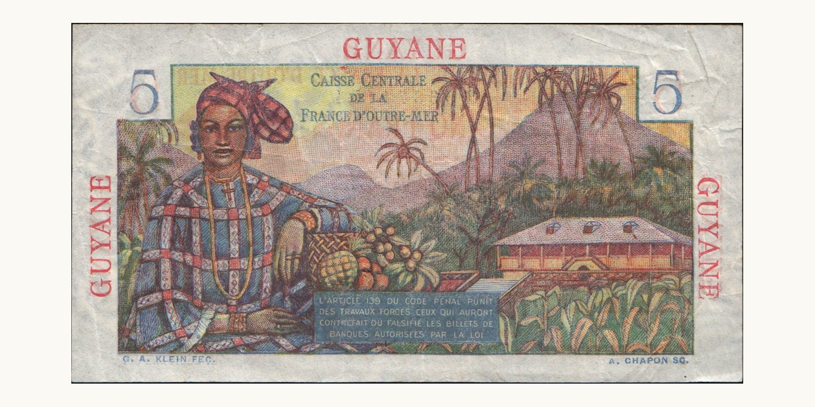 5 francs Французская Гвиана 1947 — Оборотная сторона