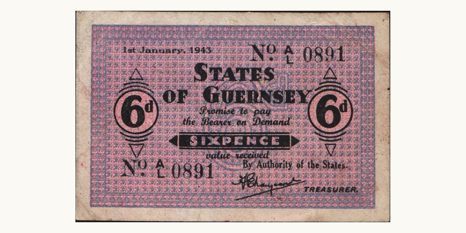 6 penny Guernsey 1943 — Front side