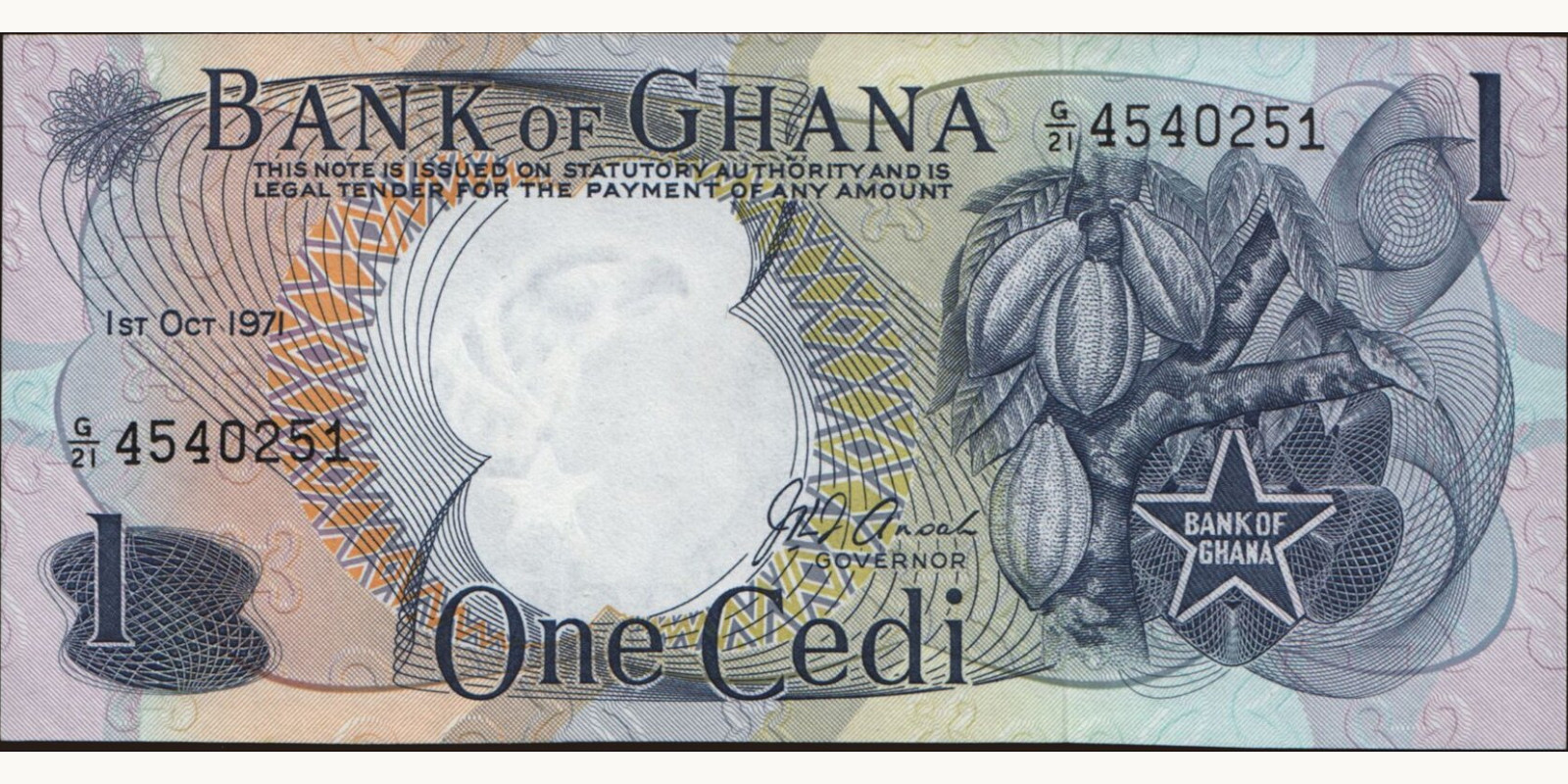 1 cedi Гана 1971 — Лицевая сторона