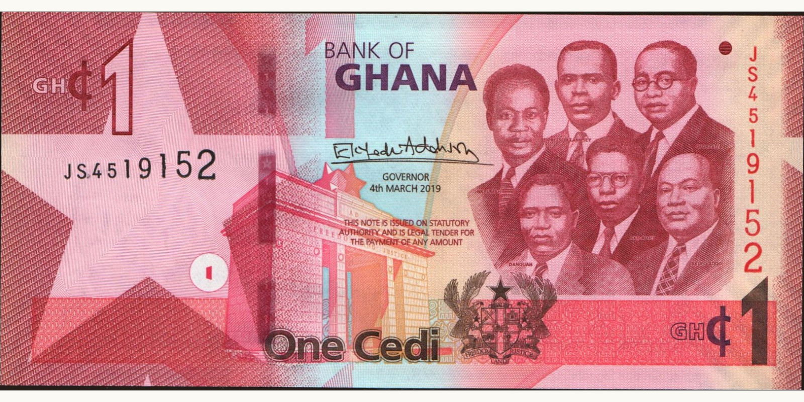 1 cedi Гана 2019 — Лицевая сторона