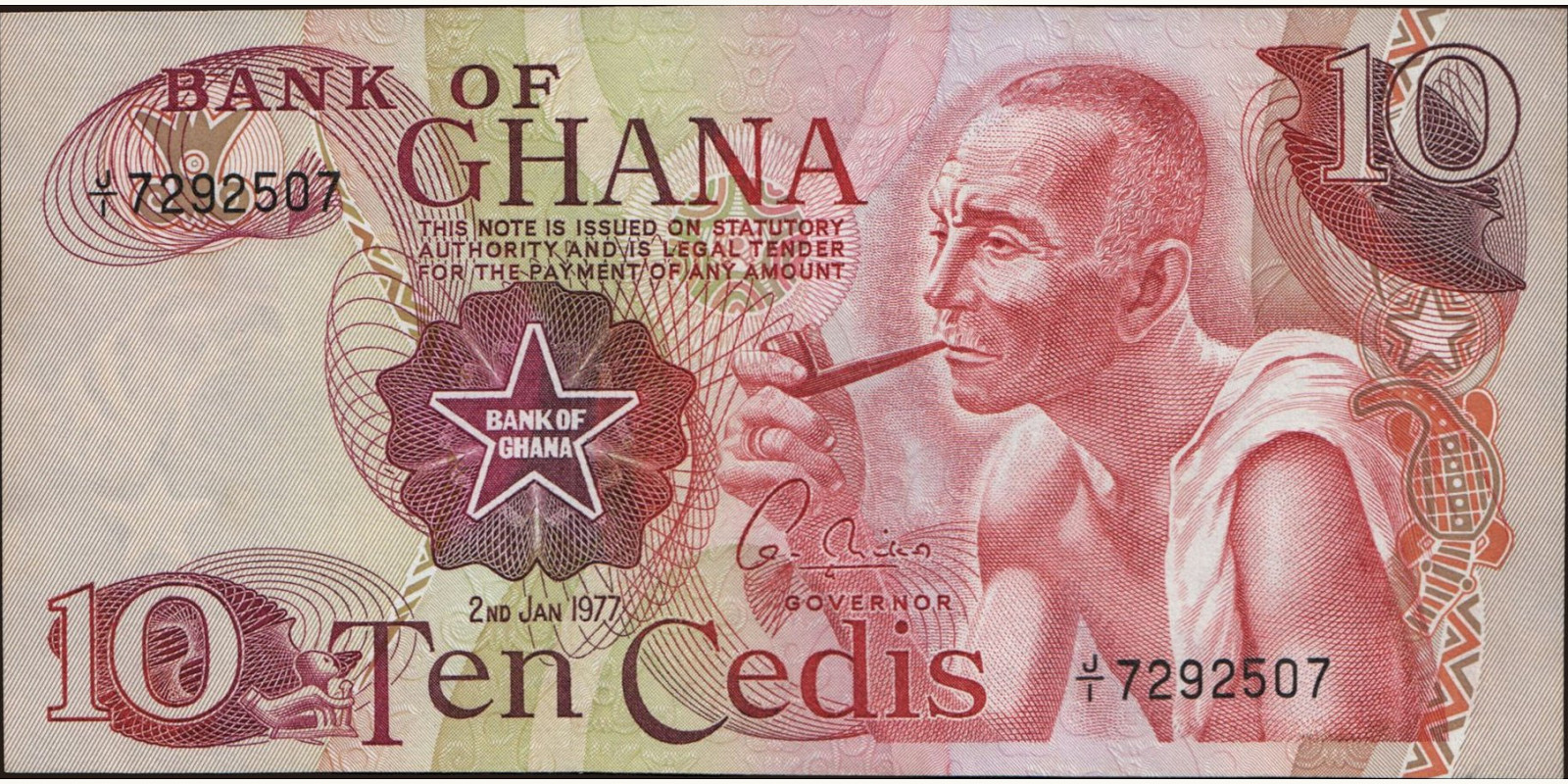 10 cedis Ghana 1977 — Front side