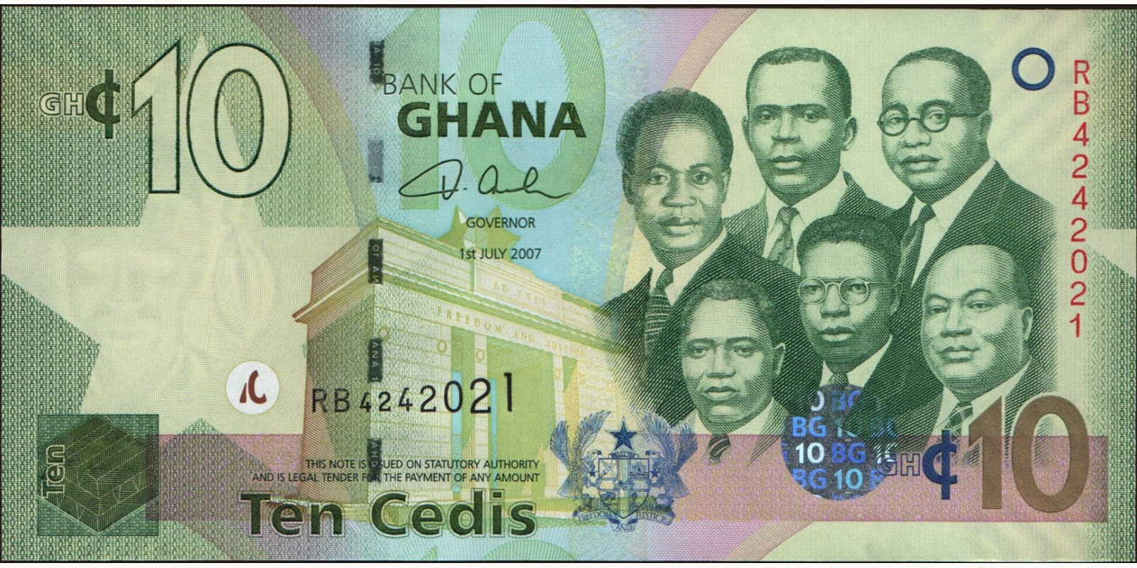 10 cedis Ghana 2007 — Front side