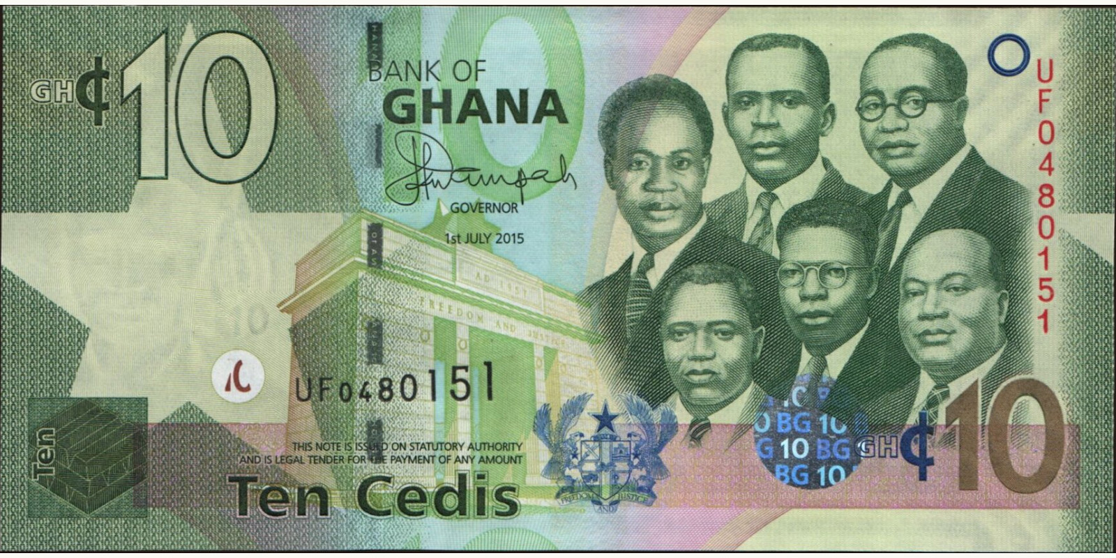 10 cedis Ghana 2015 — Front side
