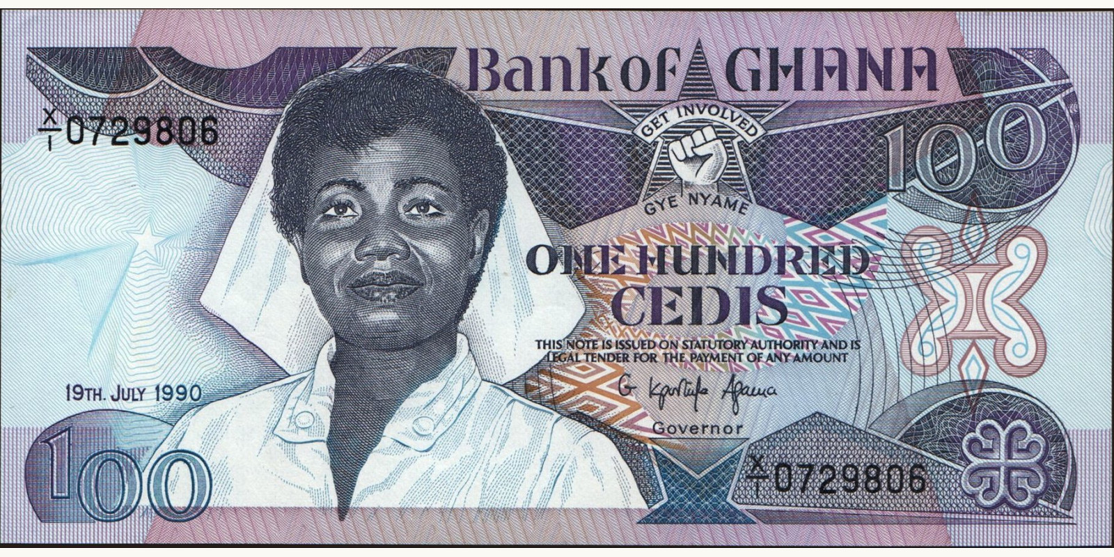 100 cedis Ghana 1990 — Front side