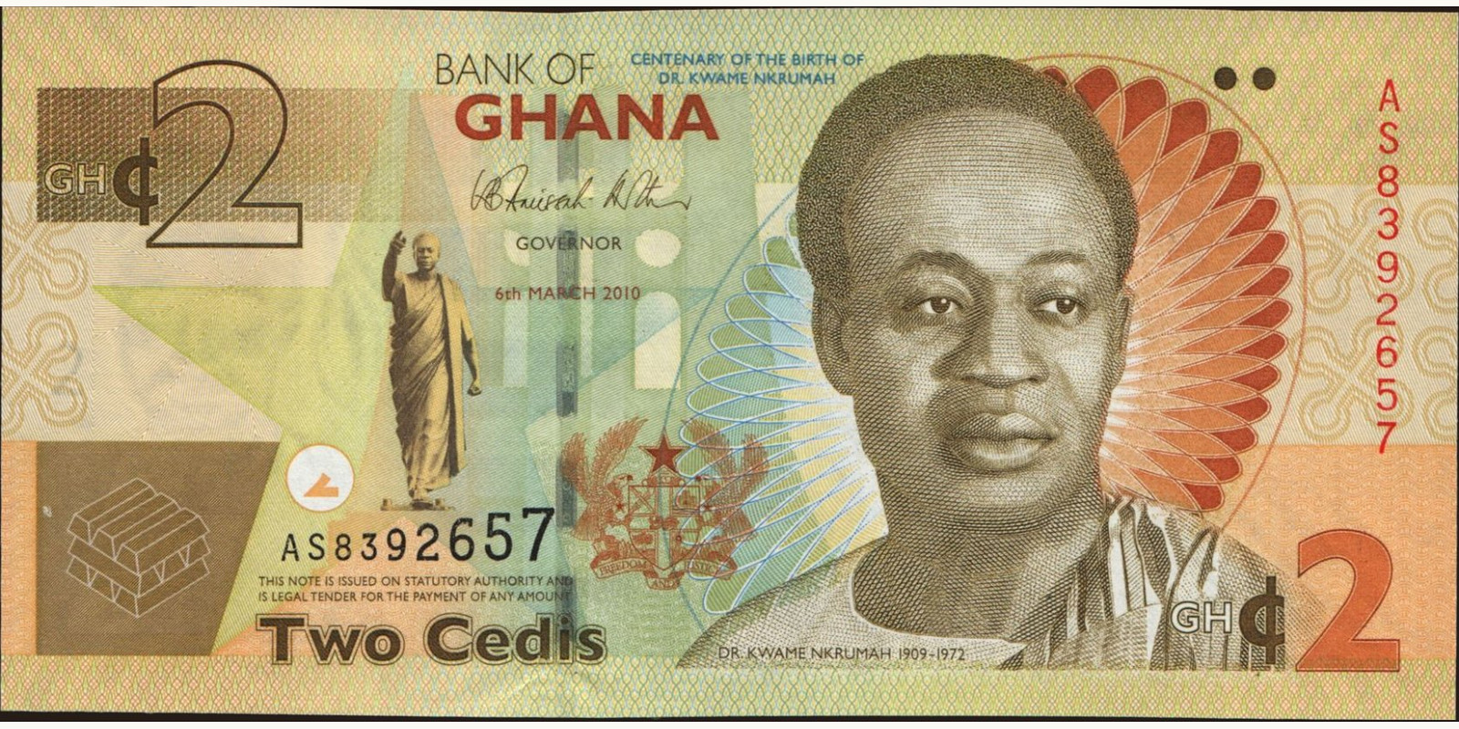 2 cedis Гана 2010 — Лицевая сторона