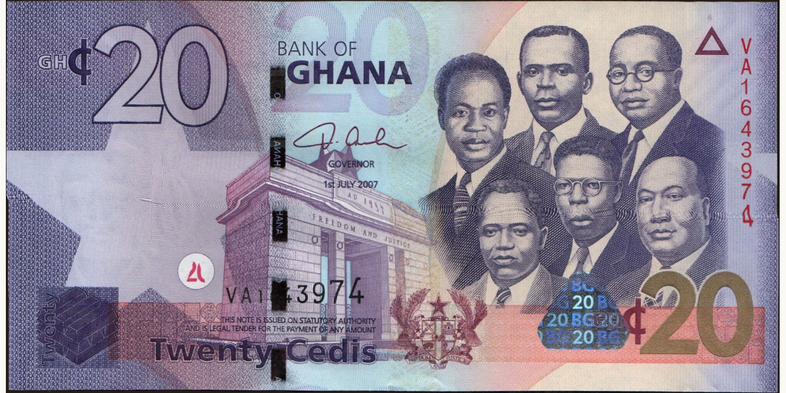 20 cedis Ghana 2007 — Front side
