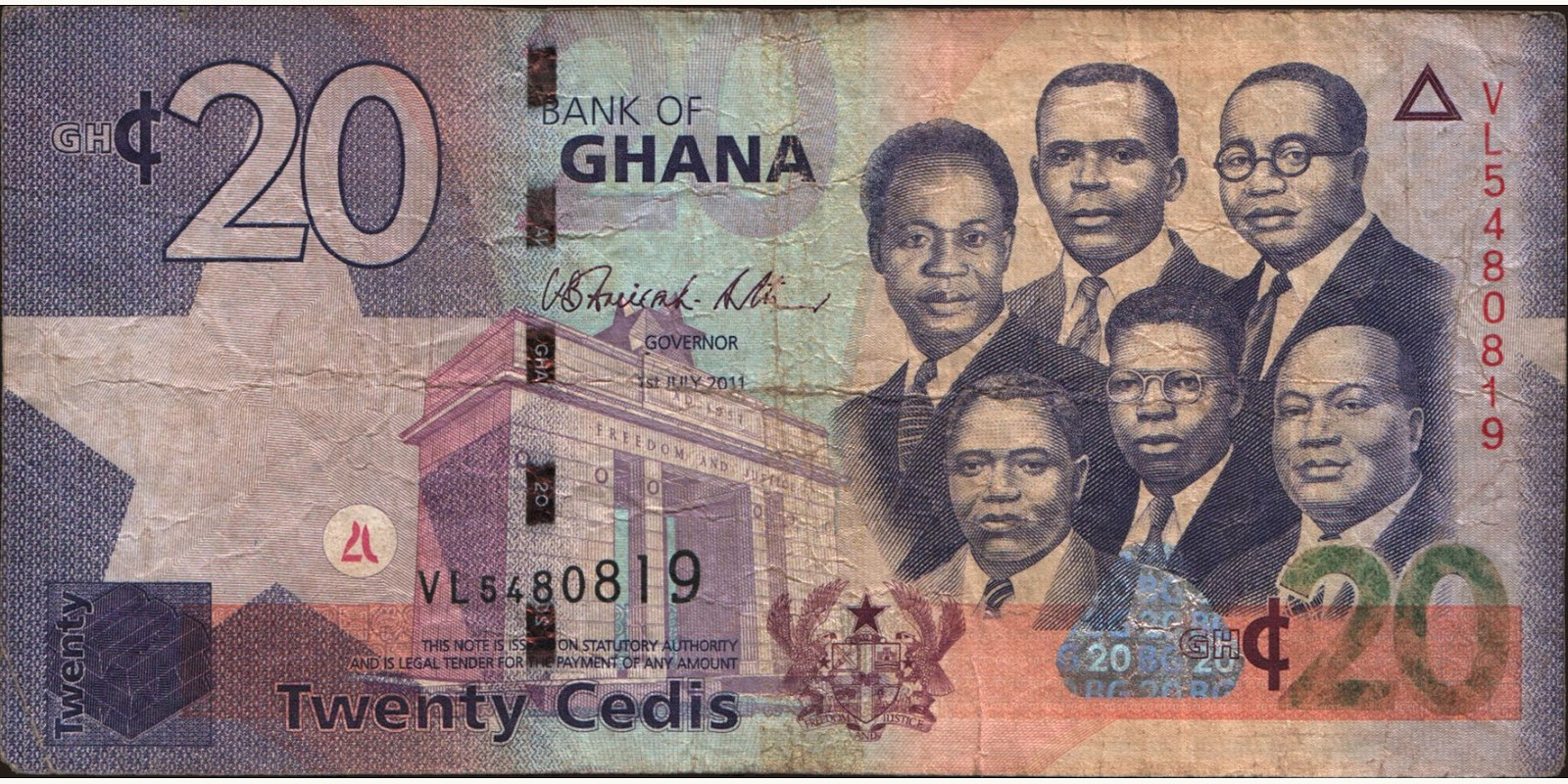 20 cedis Ghana 2011 — Front side