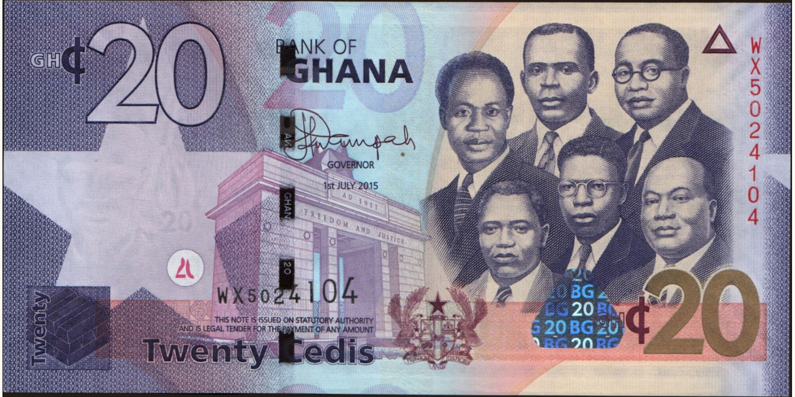20 cedis Гана 2015 — Лицевая сторона