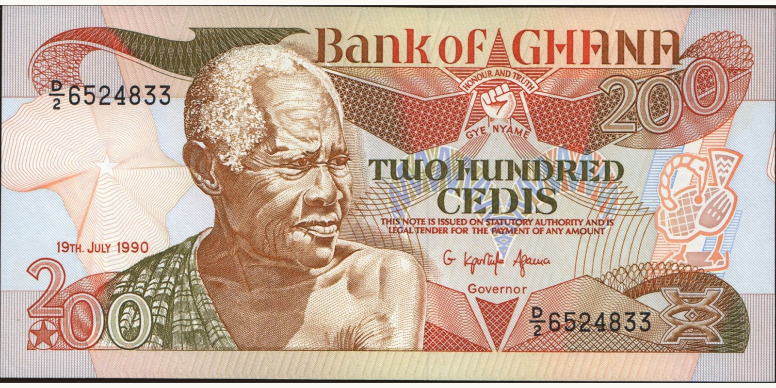 200 cedis Ghana 1990 — Front side