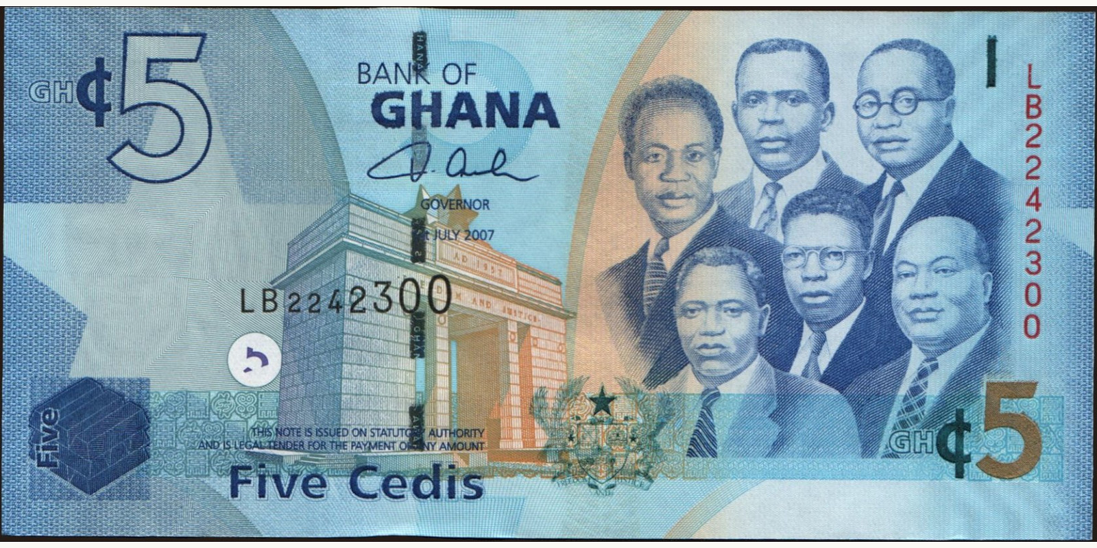 5 cedis Гана 2007 — Лицевая сторона