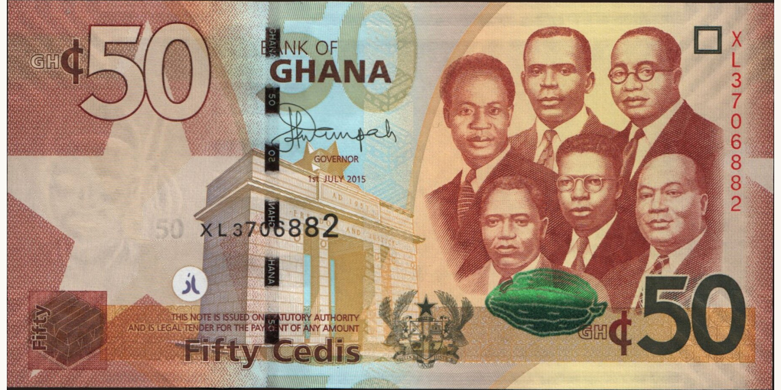 50 cedis Ghana 2015 — Front side