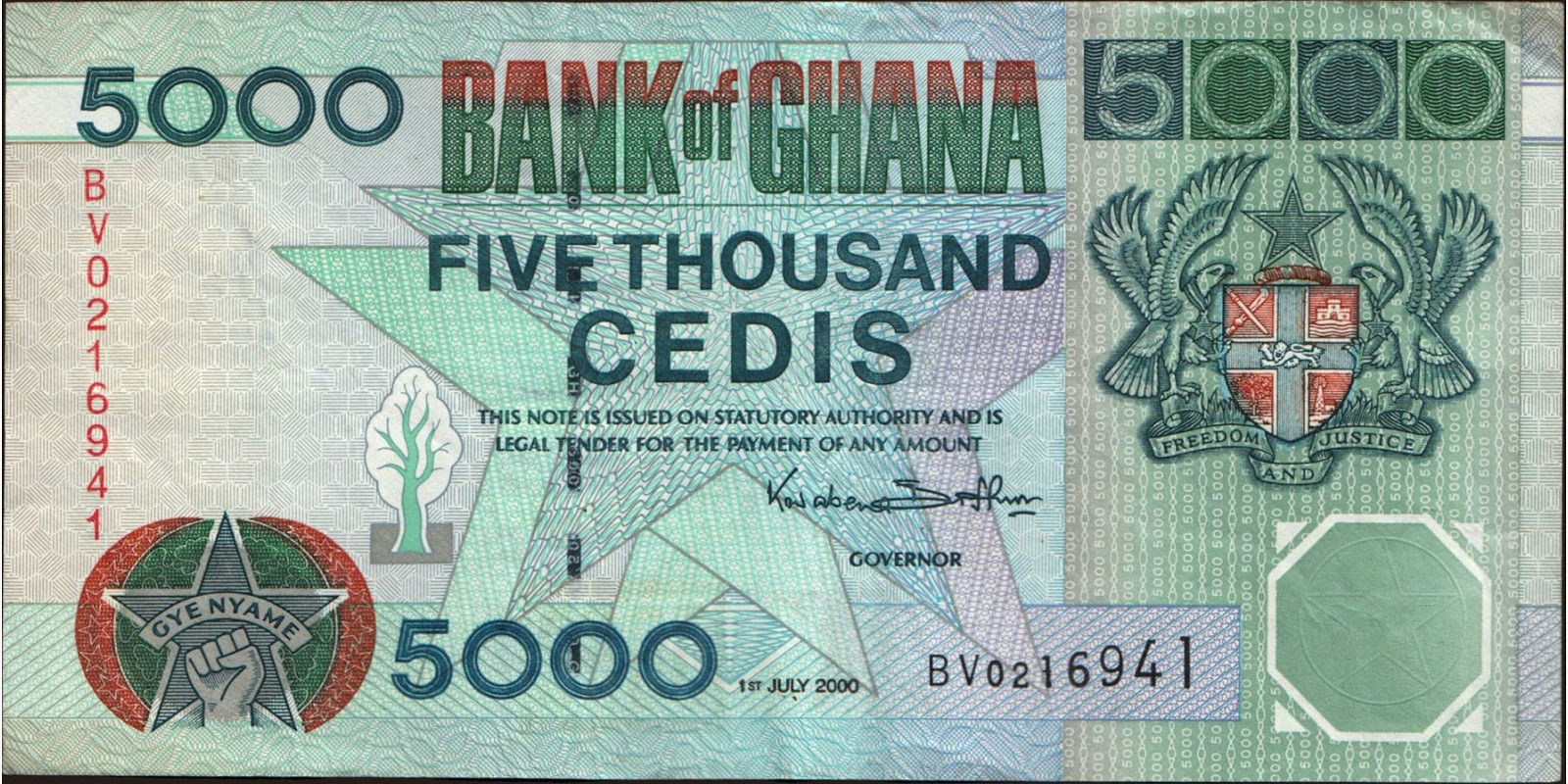 5000 cedis Ghana 2000 — Front side