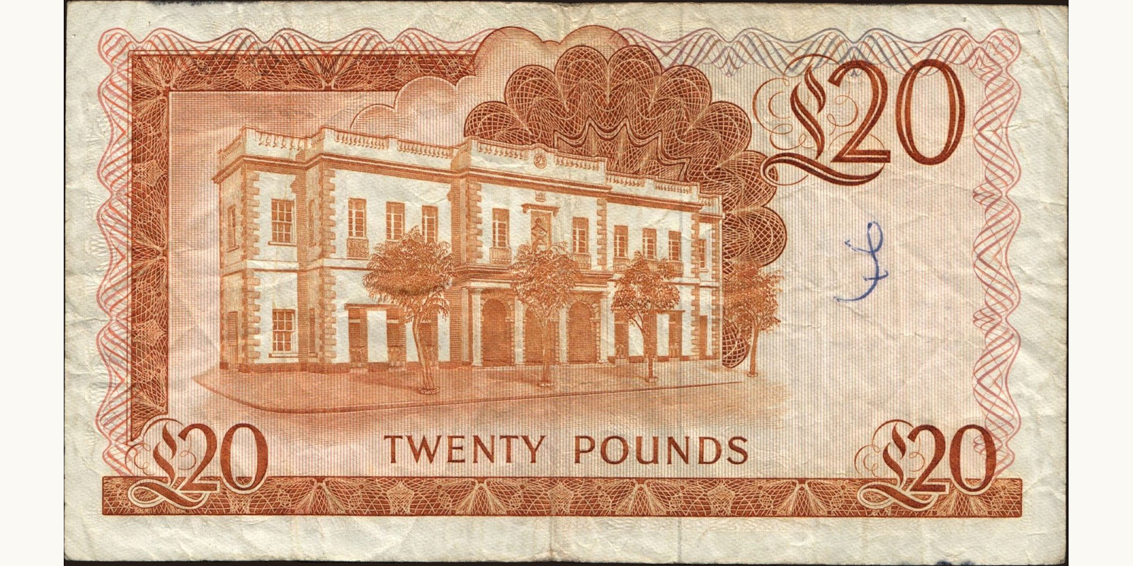 20 pounds Гибралтар 1986 — Оборотная сторона