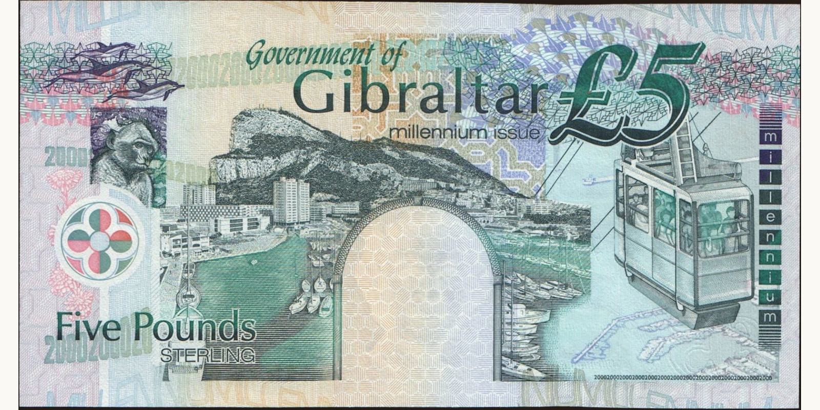 5 pounds Гибралтар 2000 — Оборотная сторона