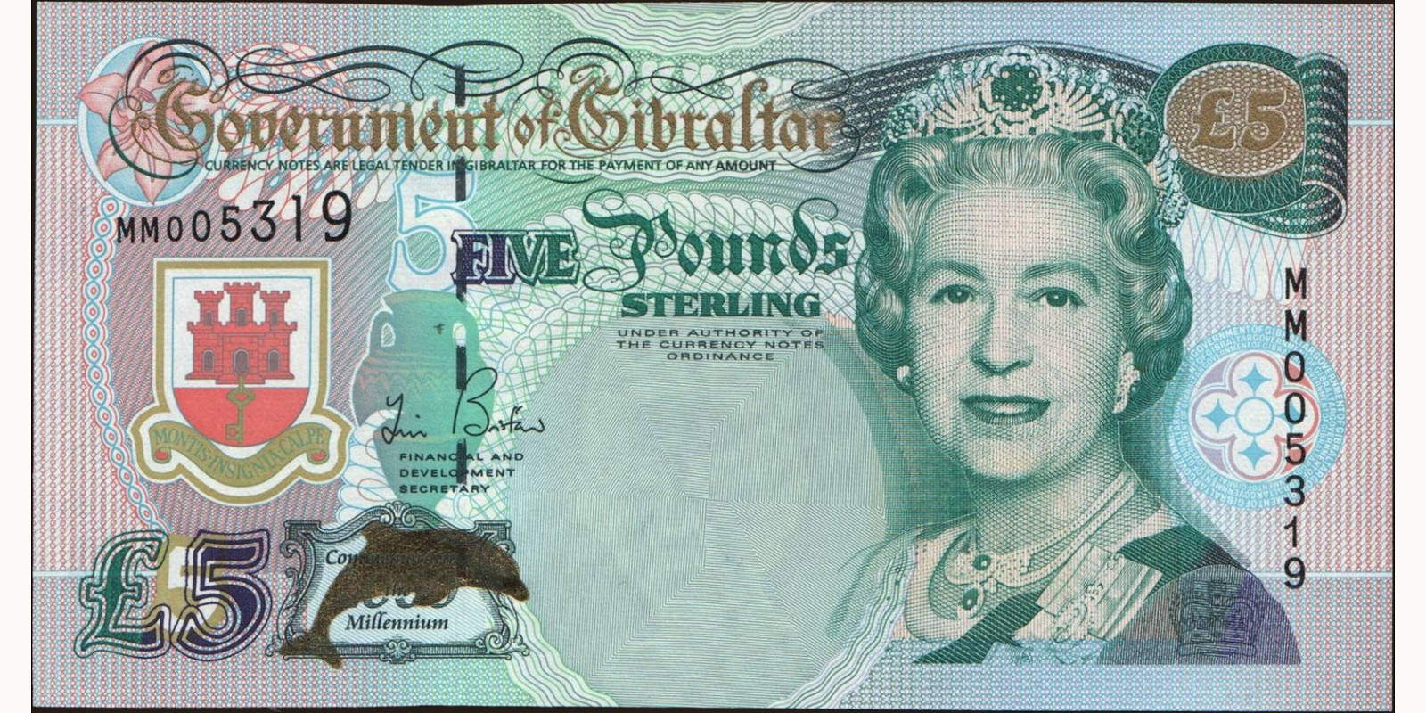 5 pounds Гибралтар 2000 — Лицевая сторона